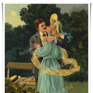 Antike Postkarte Romantik Viktorianisches Paar Küssen Junk Journal Scrapbook Digital Download