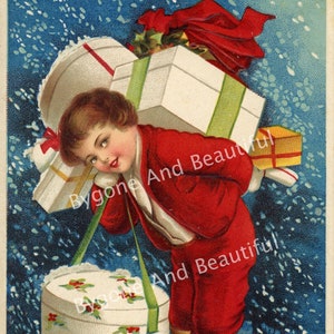 Vintage Antique Image Christmas Victorian Boy Christmas Presents Junk Journal Scrapbook Digital Download