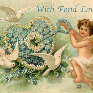 Antique Valentine's Day Postcard Cupid Doves Key Love Friendship Romance Junk Journal Scrapbook Digital Download