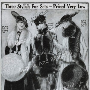 Vintage Image Ladies Furs 1916 Victorian Fashion Advertising Junk Journal Scrapbook Digital Download