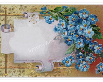 Antike Postkarte Vergissmeinnicht Blaue Blumen Junk Journal Scrapbook Digital Download