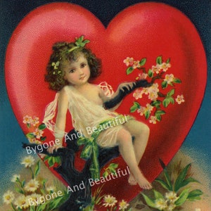 Antique Valentine's Day Postcard Heart Flowers Love Friendship Romance Junk Journal Scrapbook Digital Download