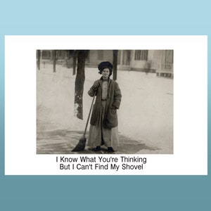 Christmas Funny Humorous Shoveling Snow Winter Greeting Card Vintage Photo Digital Download Printable Card Blank Inside
