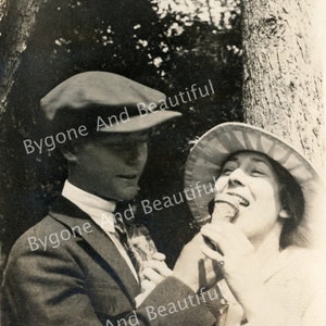 Vintage Image Couple 1919 Love Romance Ice Cream Beautiful Woman Junk Journal Scrapbook Digital Download