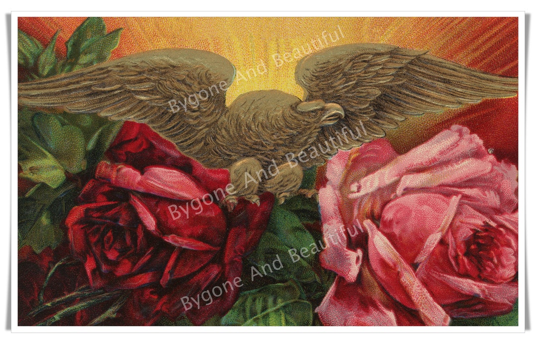Antique Postcard American Eagle Patriotic Roses Junk Journal Scrapbook ...