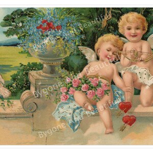 Antike Postkarte Engel Amor Herzen Blumen Junk Journal Scrapbook Digital Download