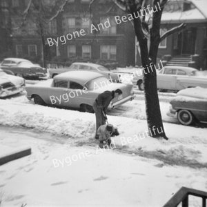 Vintage Image Shoveling Snow Street Old Cars Junk Journal Scrapbook Digital Download