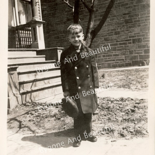 Vintage Image Boy Double Breasted Coat Hat Junk Journal Scrapbook Digital Download