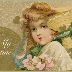 Antique Valentine's Day Postcard Victorian Girl Flowers Love Friendship Romance Junk Journal Scrapbook Digital Download