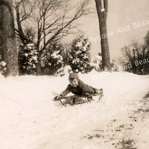Vintage Image Christmas 1947 Boy On Sled Snow Junk Journal Scrapbook Digital Download