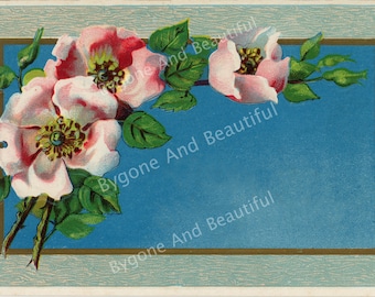 Antike Postkarte Rosa Blumen Junk Journal Scrapbook Digital Download
