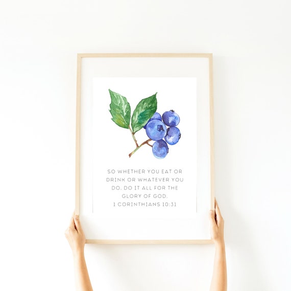 Digital Print Blueberry Watercolor Wall Art Bible Scripture Etsy