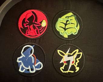 Poké embroidery patch with energy type symbol. Embroidered patch, sew on iron on poke patch.