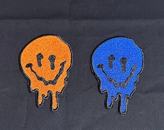 Embroidered sew on patch. Drip smiley face embroidery patch