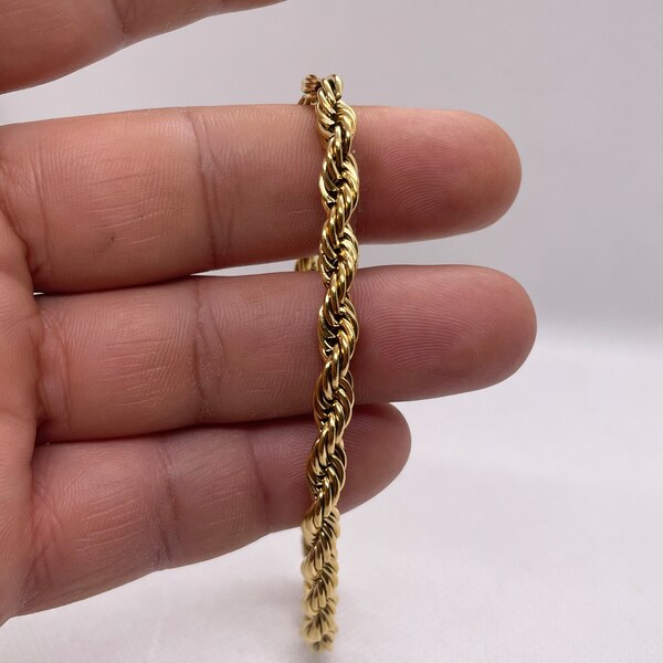 6mm twisted rope chain bracelet unisex 8.5” long stainless steel yellow