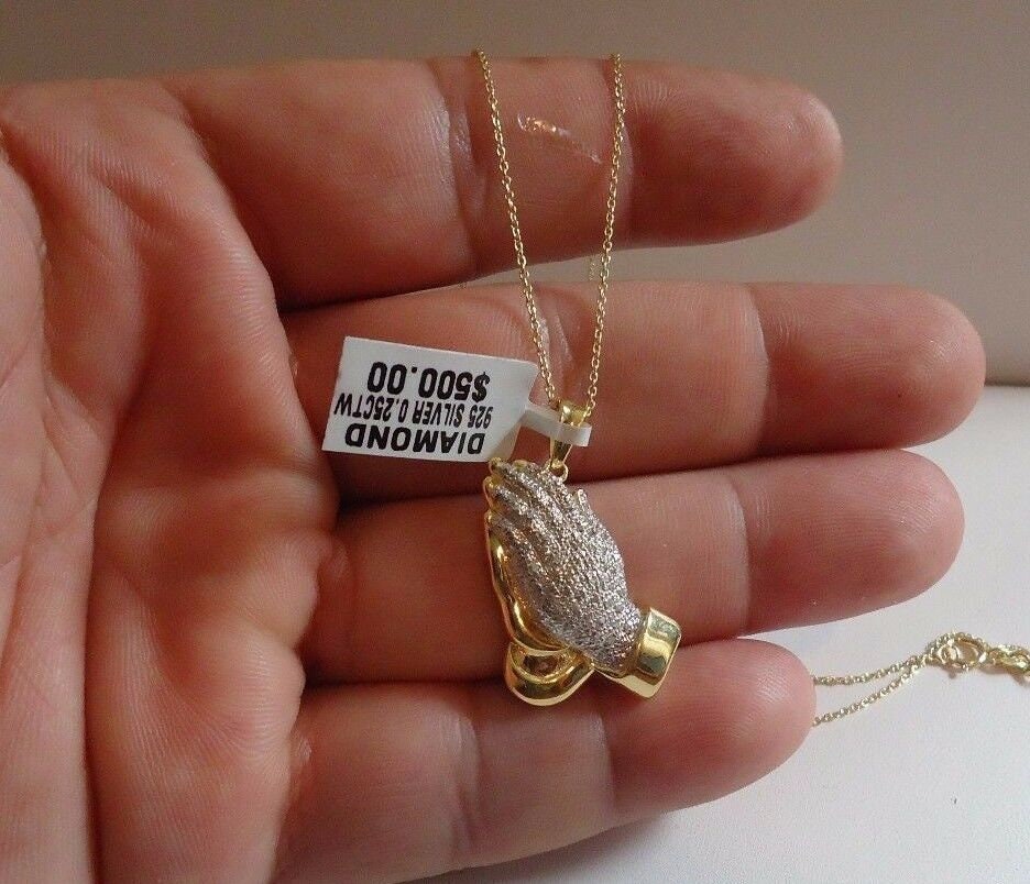 Diamond praying hands best sale pendant