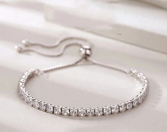 Lariat style tennis bracelet with lab created diamond accents 925 silver