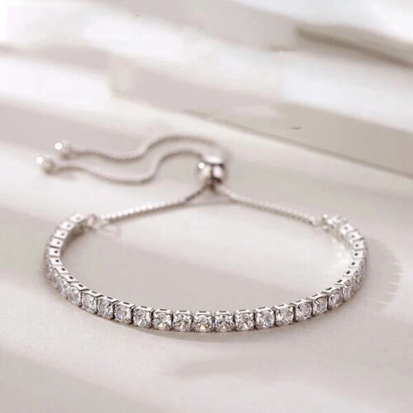 Lariat style tennis bracelet with lab created diamond accents 925 silver