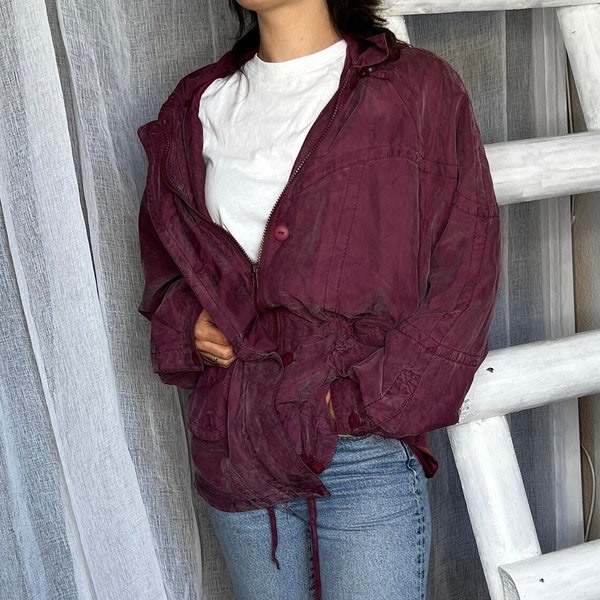 Vintage Jacke Seide rot oversized