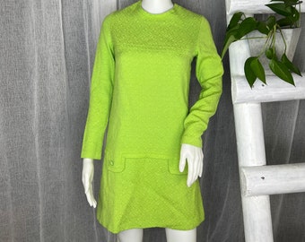 Wollkleid Schurwolle XS grün mini Vintage