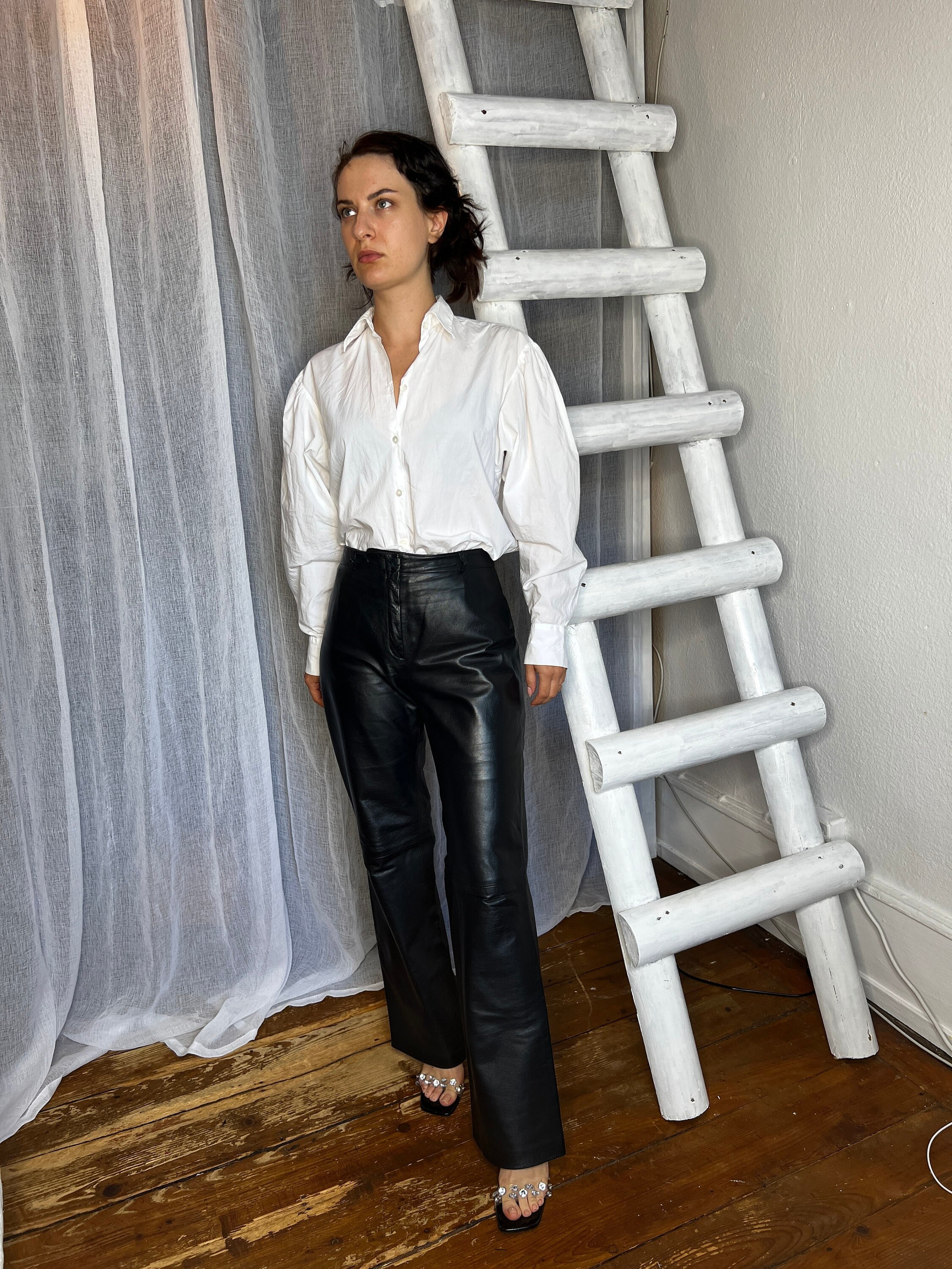 Leather shop pants etsy