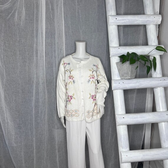 Cardigan weiss Blumen Vintage L