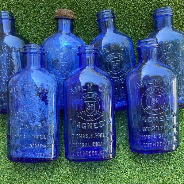 Vintage Milk of Magnesia apothecary cobalt blue glass bottle