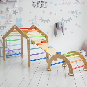 Climbing  Triangle, Arch, Ramp with Slide, Montessori Climbing Triangle, Playground Triangle, Toddler Climber, Wooden Baby Gym