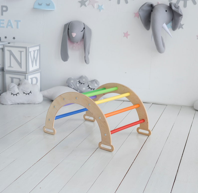 Lot de 3 articles : triangle de développement arche rampe avec toboggan, triangle d'escalade Montessori, triangle Playgraund, grimpeur pour tout-petits, baby gym en bois image 8