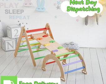 Gifts baby and toddler 1 year old, Set of 3Items: Climbing Triangle+Arch+Ramp with Slide, kletterbogen mit rutsche, adjustable kids triangle