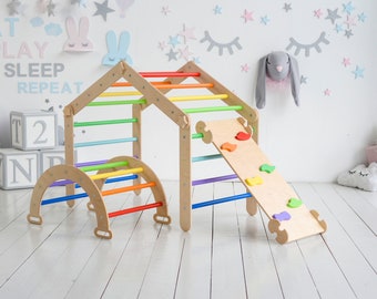 Climbing Triangle, Arch, Ramp with Slide, Montessori Climbing Triangle, Playground Triangle, Toddler Climber, Climbing Frame, Holz Baby Gym