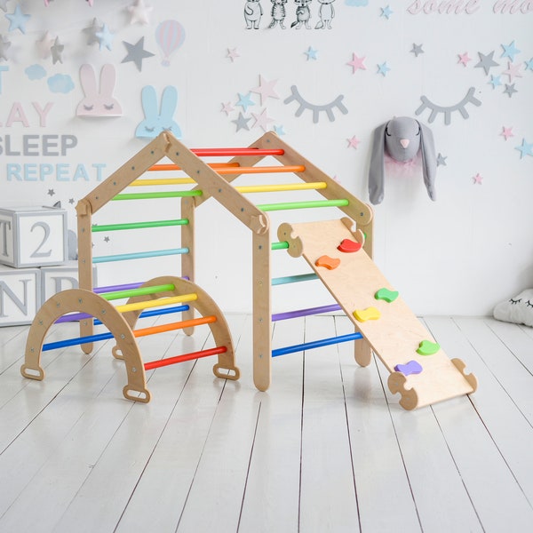 Climbing Triangle, Arch, Ramp with Slide, Montessori Climbing Triangle, Playground Triangle, Toddler Climber, Climbing Frame, Holz Baby Gym