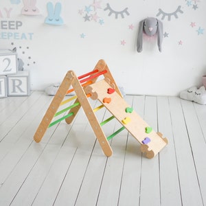 Lot de 3 articles : triangle de développement arche rampe avec toboggan, triangle d'escalade Montessori, triangle Playgraund, grimpeur pour tout-petits, baby gym en bois image 9