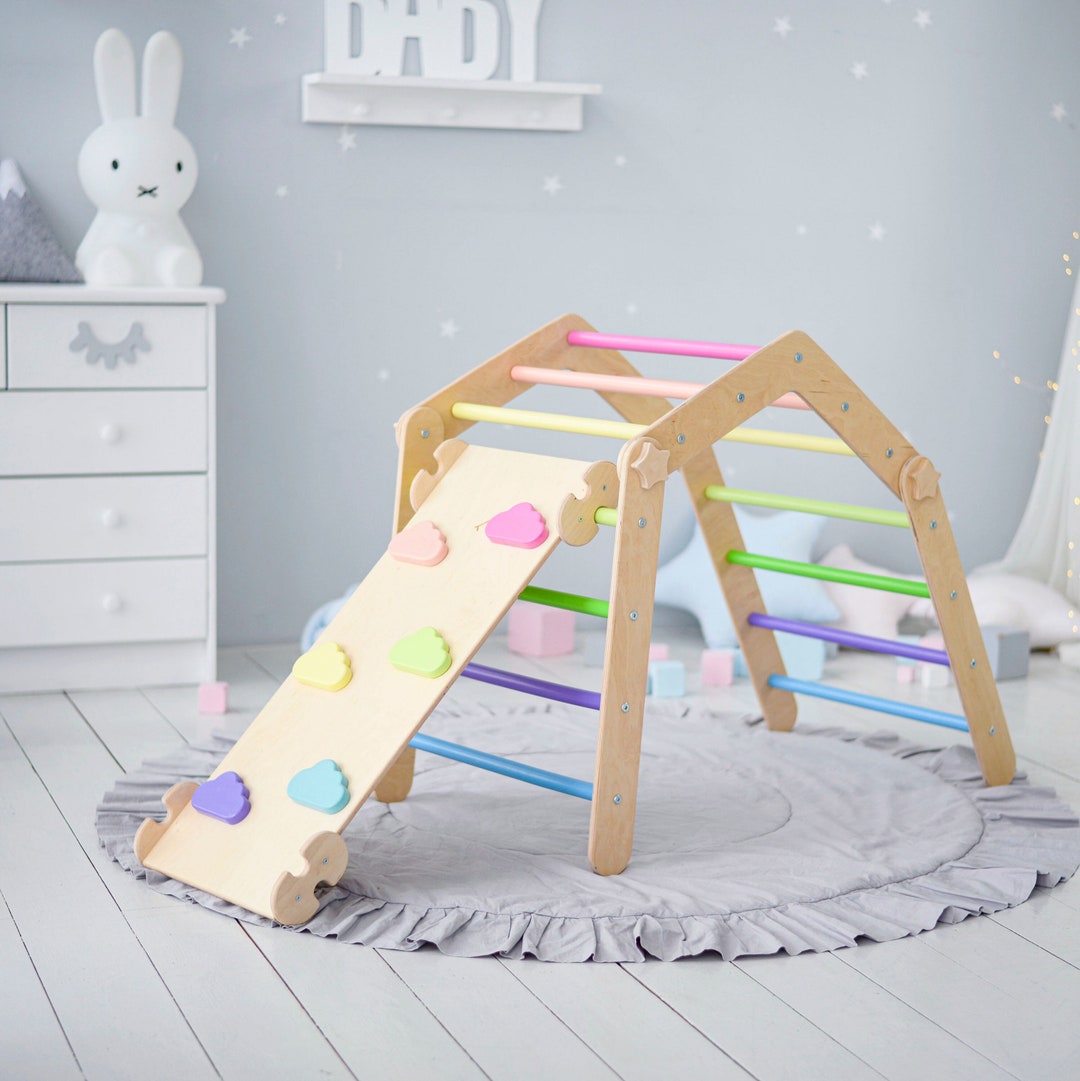 Pink Triangle Ramp Pikler Triangle Ramp With Slide, Climbing Montessori Furniture for ...