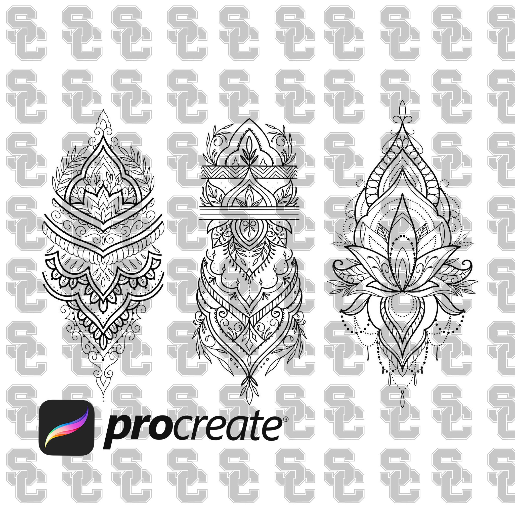 Procreate •MANDALA • Tattoo Design Procreate Brush Stamps - Etsy