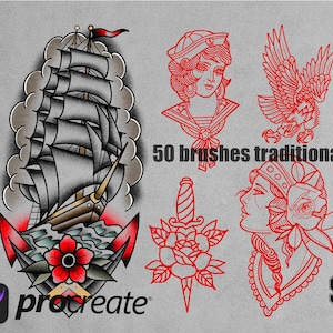 Procreate •TRADITIONAL Vol.2 • tattoo design procreate brush stamps