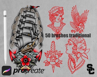 Procreate •TRADITIONAL Vol.2 • tattoo design procreate brush stamps