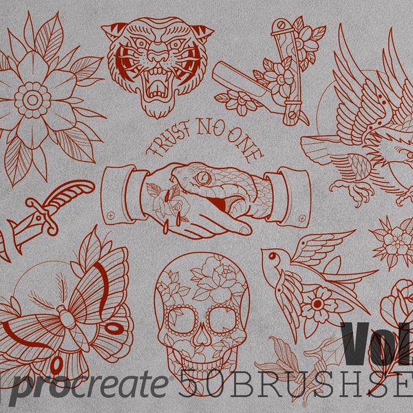 Procreate •TRADITIONAL Vol.1 • tattoo design procreate brush stamps