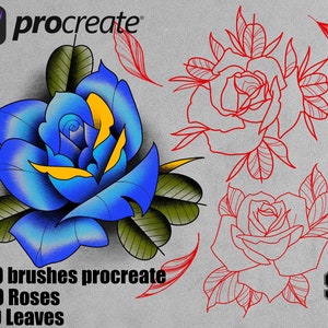 Procreate Roses tattoo stamps for procreate 60 brushes