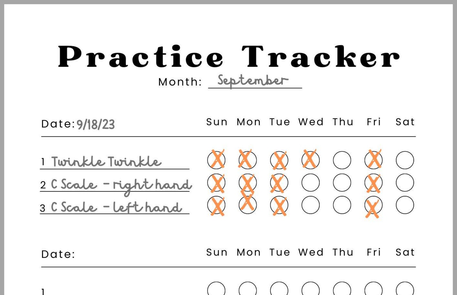 PRACTICE TRACKER - Simple Black & White - for Music Teachers and ...