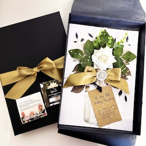 Grande carte de luxe dorée du 50e anniversaire - Cristal opulence + rose parfumée - Carte personnalisée du 50e anniversaire avec RUBAN OR