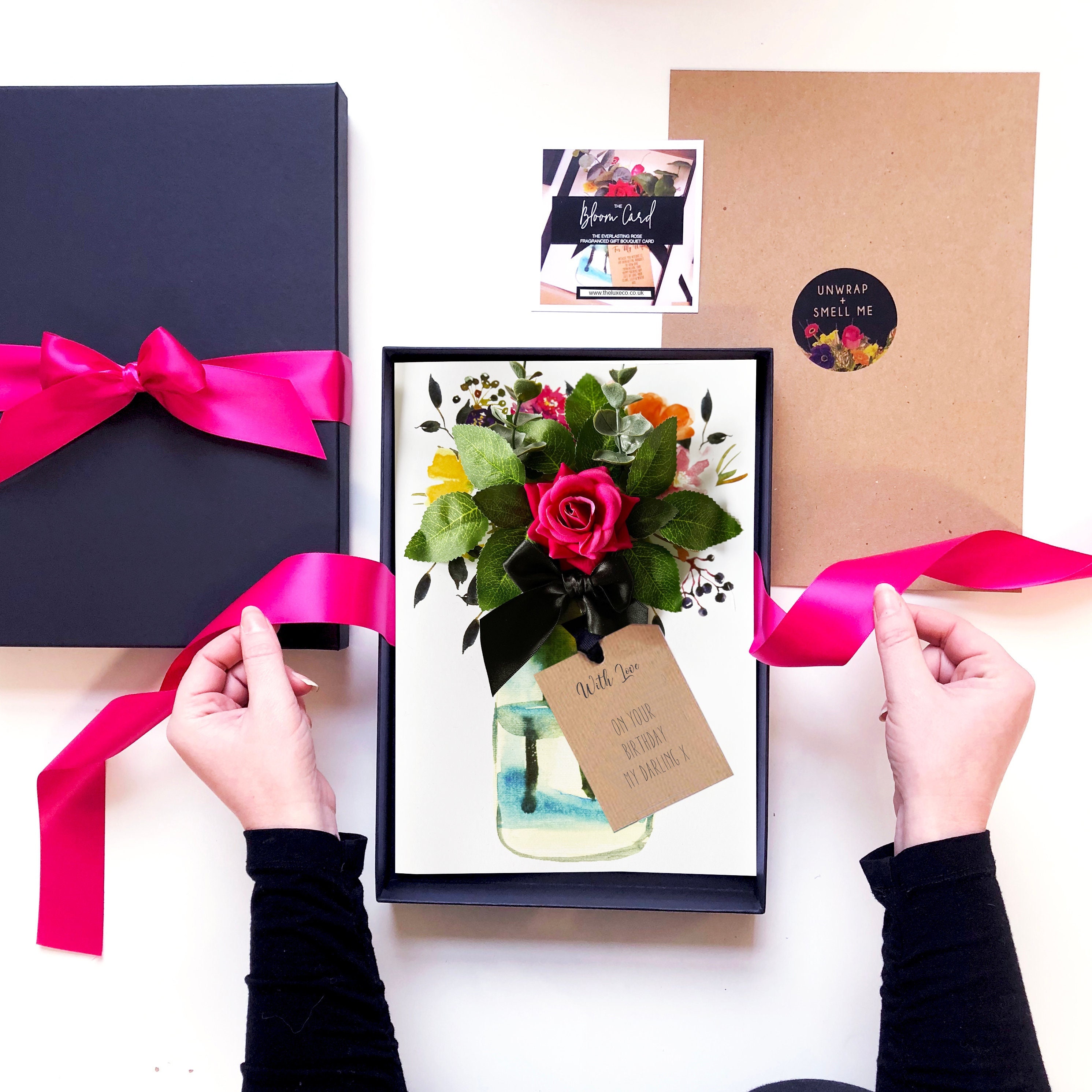 Scented 3D Birthday Card: A4 Hot Pink Rose Bouquet, Keepsake Gift