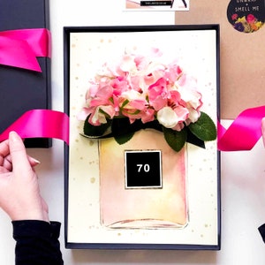 Handgemachte 70er Jahre Geburtstagskarte für ihre Frau, Mutter, Tochter, Mutter, Schwester, Freundin, Handgemacht mit duftenden rosa Hortensienblüten. OVP