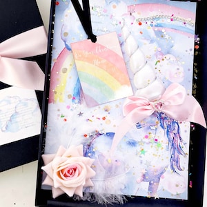 Luxus magische duftende Einhorn TAUFE Karte mit 3D Einhorn Horn Boxed Erinnerungskarte für kleines Mädchen Baby TAUFE