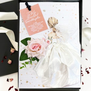 Carte de mariage luxueuse fille et petite-fille - avec rose éternelle blush - Today A Bride Tomorrow A Wife - Coffret cadeau personnalisé fait main