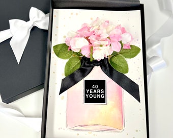 Personalised Hydrangea flowers 40th,50th,60th Birthday Card for her Wife,daughter,mum Handmade with Silk Flowers. Boxed