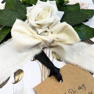Tarjeta para el 4.º aniversario de bodas: lino: tarjeta de lino deshilachado de lujo para el 4.º aniversario en caja de regalo: con rosa de terciopelo marfil perfumada hecha a mano