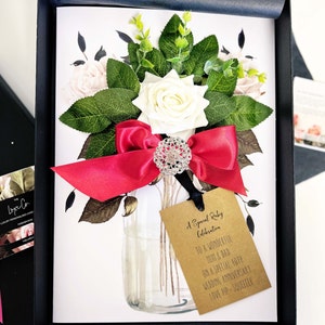 Gepersonaliseerde 40e/robijnrode lintverjaardagskaart - weelde kristal - gepersonaliseerde 40e kaart in geschenkverpakking voor ouders/vrouw/echtgenoot/mama/papa