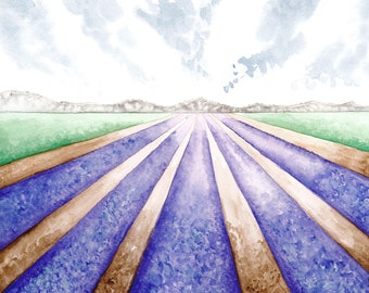 Original Lavender Field Watercolor Painting
