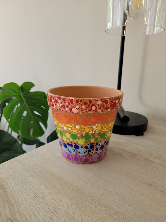 6inch Hand Painted Terracotta Rainbow LGBT Flag Dot Pot W/ Etsy
